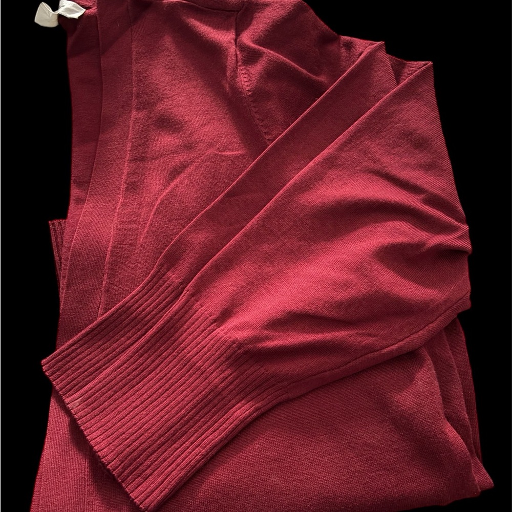 Dark Red Long-Sleeve Cardigan Sweater 1X